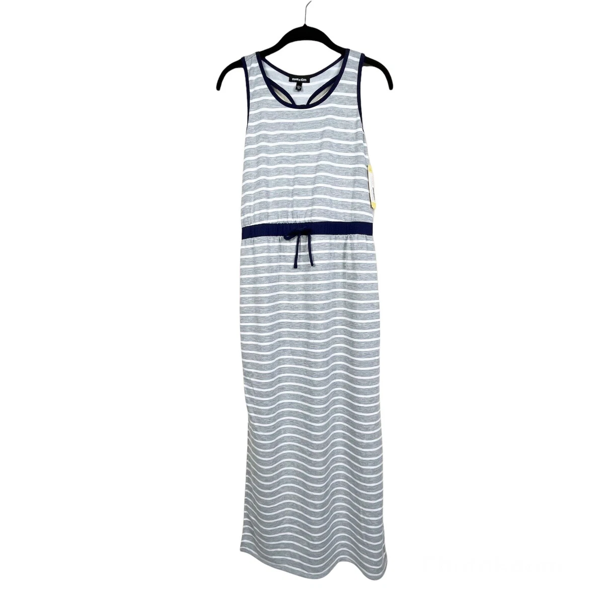 NWT Stitch Fix Moon & Stars Maxi Dress L Gray Navy Mimi Sleeveless French Terry