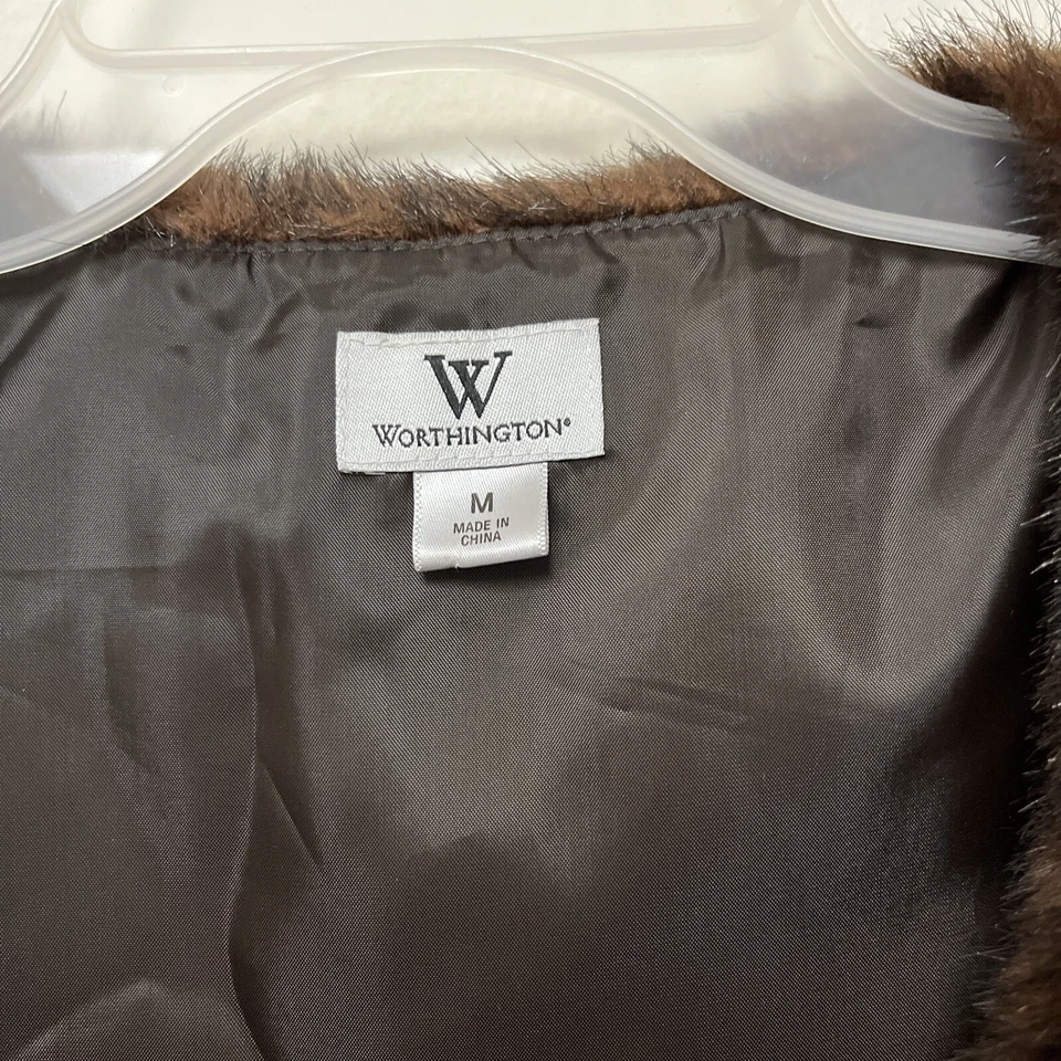 Worthington Brown Faux Mink Fur Vest size M (M12) - Image 2 of 4