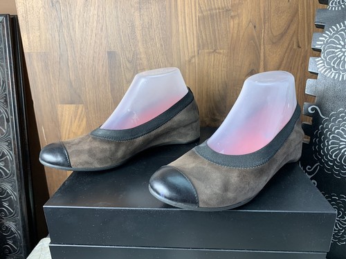 Pas de Rouge EU 38 brown suede elastic lip wedge ballet shoes
