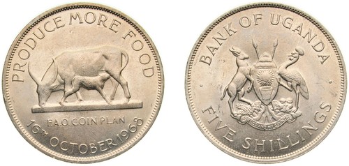Uganda 1968 5 Shillings Coppernickel UNC
