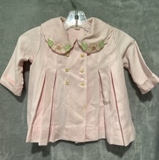 VTG Girls Embroidered Dress Coat 18 Mos Pink Double Breasted Easter Party Church