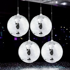 Set of 4 Mirror Disco Ball Silver Hanging Party Disco Ball Dj Lights Decoration