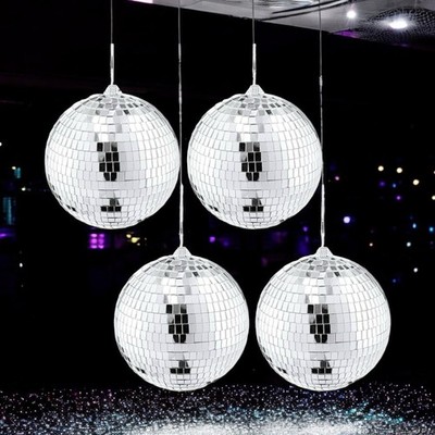 Mirror Disco Ball Set 4 Pack Silver Hanging Party DJ Light Decoration NIP