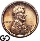 1920 Lincoln Cent Wheat Penny, Lustrous Red, Near Gem BU++ RD