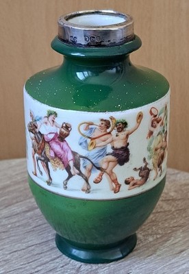 Antique Porcelain Vase with Sterling Silver Rim Bacchus Scene English Hallmarked