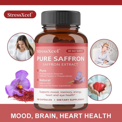 STRESSXCEL Saffron Extract Supplements Capsules Boost Energy Support Mood Eye Health No GMO