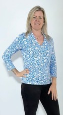 HOBBS 3/4 Slv Aimee Jersey Print VNeck SemiFit Blue & White (A181) RRP�45