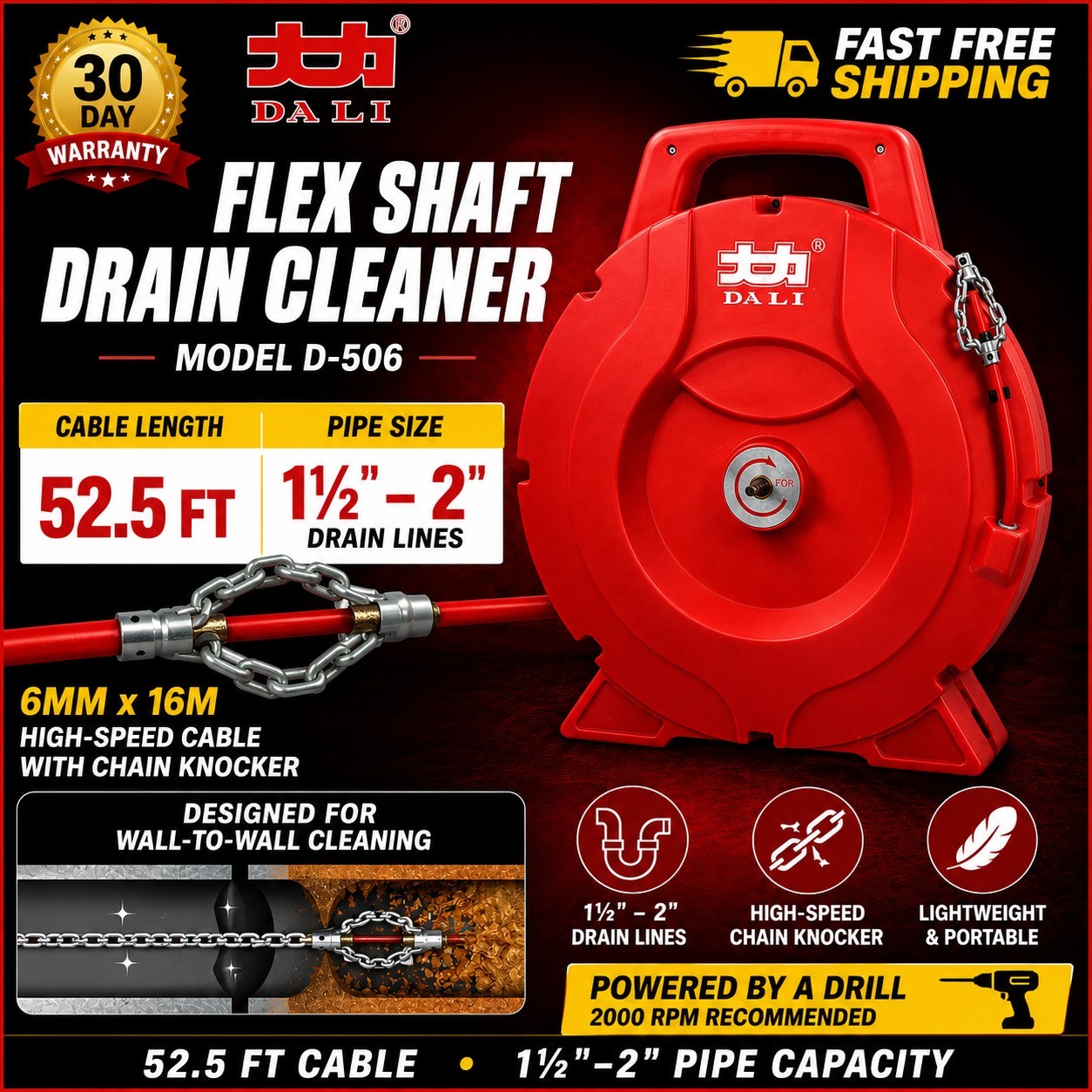 Flexshaft Machine For 1.5 - 2 Inch Pipes