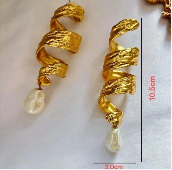Schiaparelli высокого класса ретро нерегулярный барокко жемчуг латунные серьги - Изображение 3 из 4