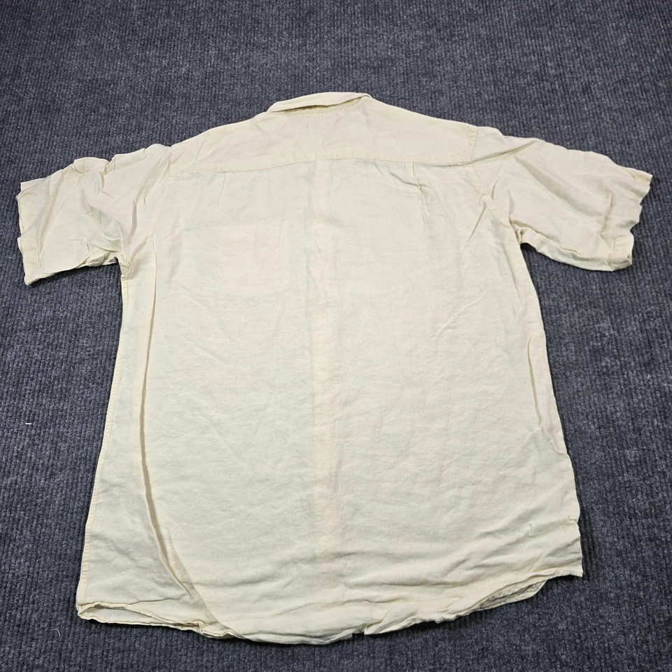 LL Bean Shirt Mens XL Tall Yellow Linen Short Sleeve Button Front Pocket 0KQ82 - Image 2 of 4