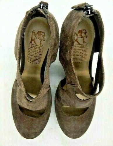 MRKT Womens Gray Suede Platform Wedge Heels Back Zip Shoe Size 6 - Picture 3 of 9