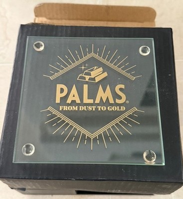 Palms Casino From Dust To Gold Square Glass 4 Coaster Set with Coaster Holder