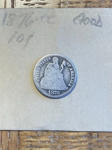 1876-CC SEATED LIBERTY DIME, GOOD