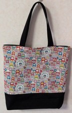 Handmade cotton tote bag  featuring a cat matryoshka pattern