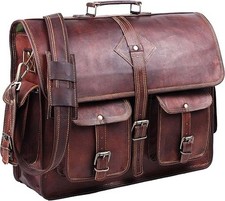 Tasche Ziegenleder Laptop Kuriertasche Vintage echt braun Herren Umhängetasch...