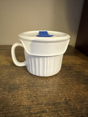 Corning Ware French White Soup Mugs w/vented lid Stoneware, 20 oz