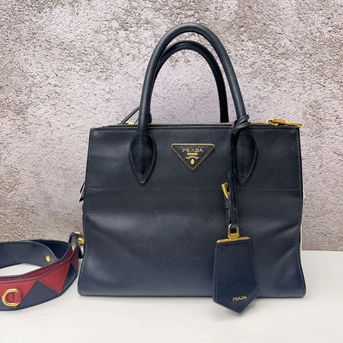 Prada Saffiano City Tote and Shoulder Bag Black