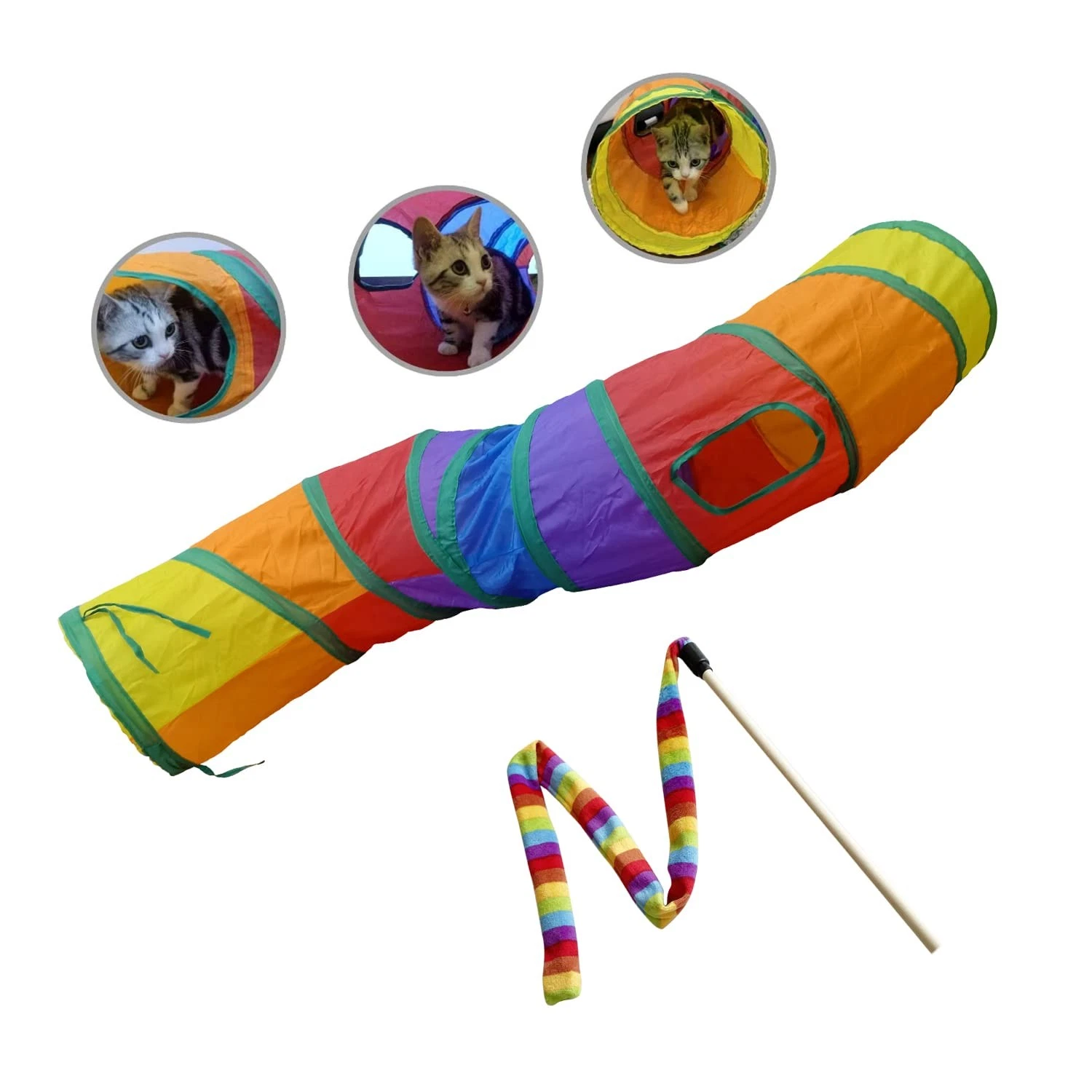 S Way Cat Tunnel Collapsible Pop-up Pet Tube Hideaway Play Toy Ball Rainbow