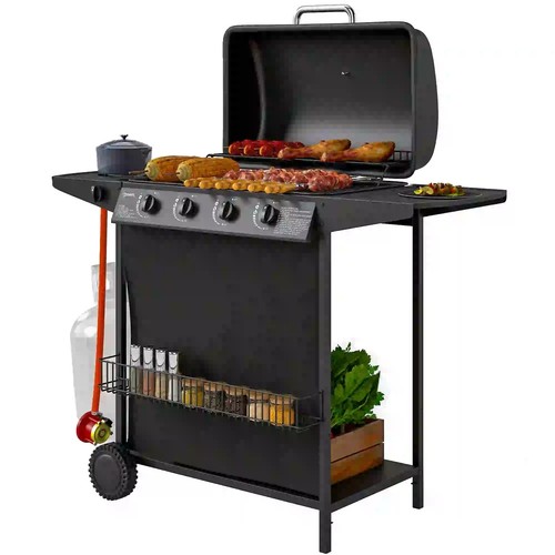 4+1 Burner Gas BBQ Grill, Portable Gas Barbecue Grill with Built-in - Picture 11 of 12