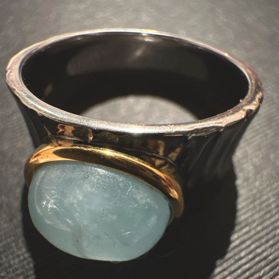 Ring, Silber 925, Milky Aquamarin, Gr. 20(60), 11 mm Breite, Stein 11x8mm