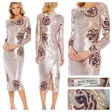 Mac Duggal Rose Gold Sequin Evening Dress Floral Accents prom party glam size 8