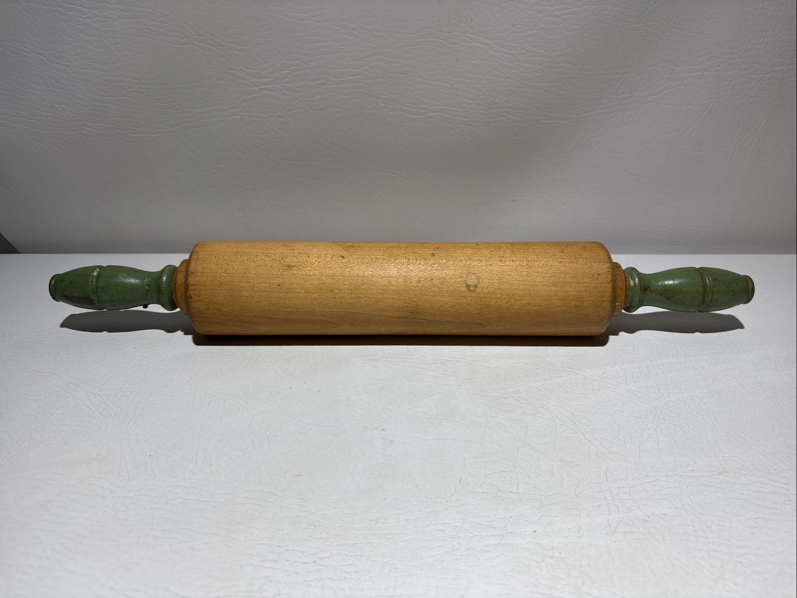Vintage Primitive Farmhouse Rolling Pin - Green / Natural - 17 1/4" L x 2" W
