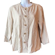 Orvis Linen Blend Jacket Women's Size 8 Beige Button Front Lightweight