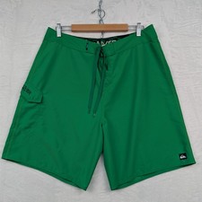 VTG Quiksilver Board Shorts Men's 36 Green 9" Surf Beach Cargo Swim Trunks Y2K