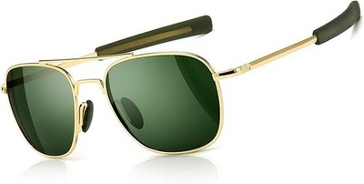 Men's Military Style Polarized Pilot Aviator Sunglasses - Bayonet Temples (Go...