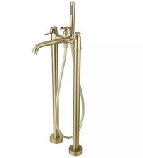 BWE Tub Faucet C-7016-BG 3 Handle Floor Mount Hand Shower, Brushed Gold
