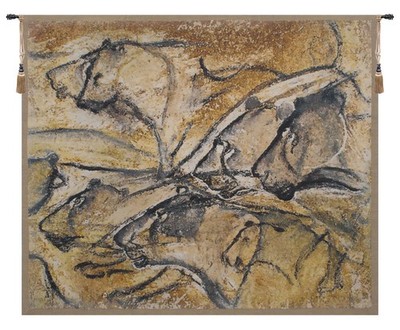 Leones De Chauvet Belgian Jacquard Tapestry Wall Hanging Cave Art Decor