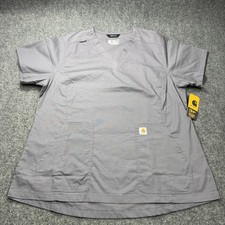 Carhartt Scrub Top Womens XL Gray Rugged Flex Modern Fit Ripstop V-Neck MT2118-W