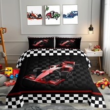 3D Red Formula Car Comforter Set Twin Size,Cool Racing Car Bedding Set Boys T...