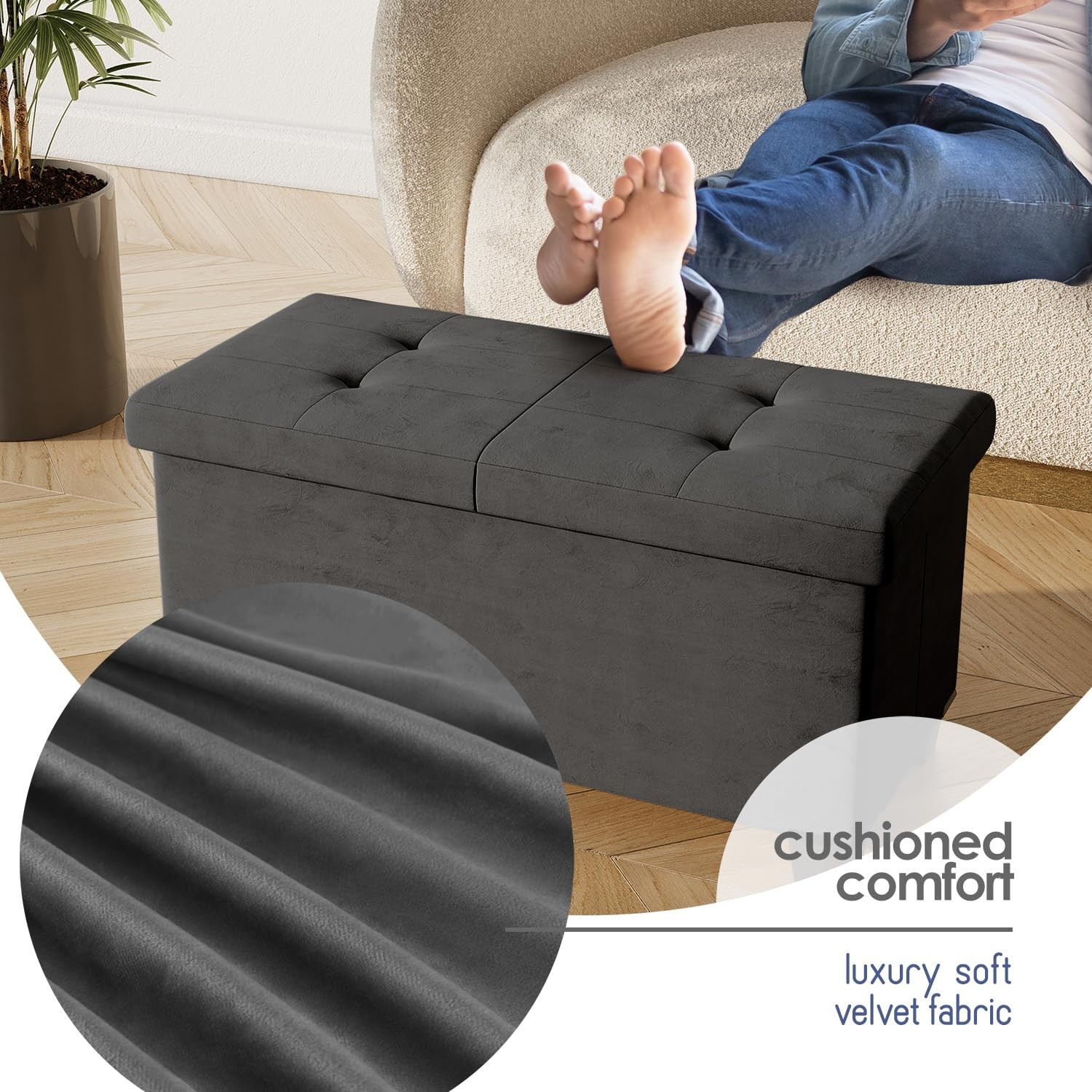 Storage Ottoman Bench with Bins, 30-in Storage Bench for Bedroom End of Bed, ...