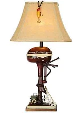 Vintage Style Fishing Boat Outboard Motor Table Lamp Nautical Lake Rustic 32"H