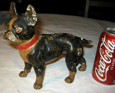 X RARE ANTIQUE HUBLEY TOY CO. USA BOSTON TERRIER CAST IRON DOG STATUE DOORSTOP 