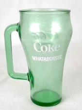 Vintage 1980's Coca-Cola Cowboy Whataburger Green Glass Handled Mug - Rare