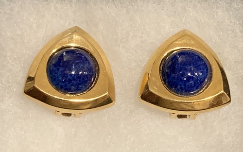 VTG Christian Dior Geometric Lapis Earrings - Picture 1 of 5