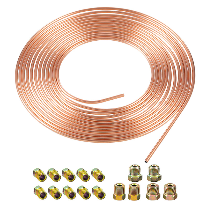 25Ft 3/16 CopperNickel Car Brake Line Tubing Coil and Fitting Kit SAE