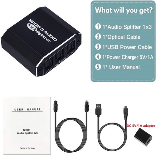 1 in 3 Out Aluminum Alloy Spdif Toslink Optical Digital Audio Splitter 1x3 A - Picture 11 of 11