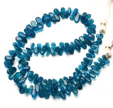 Natural Neon Blue Apatite 6x4 to 7x5 mm Size Smooth Pear Beads Strand 17"