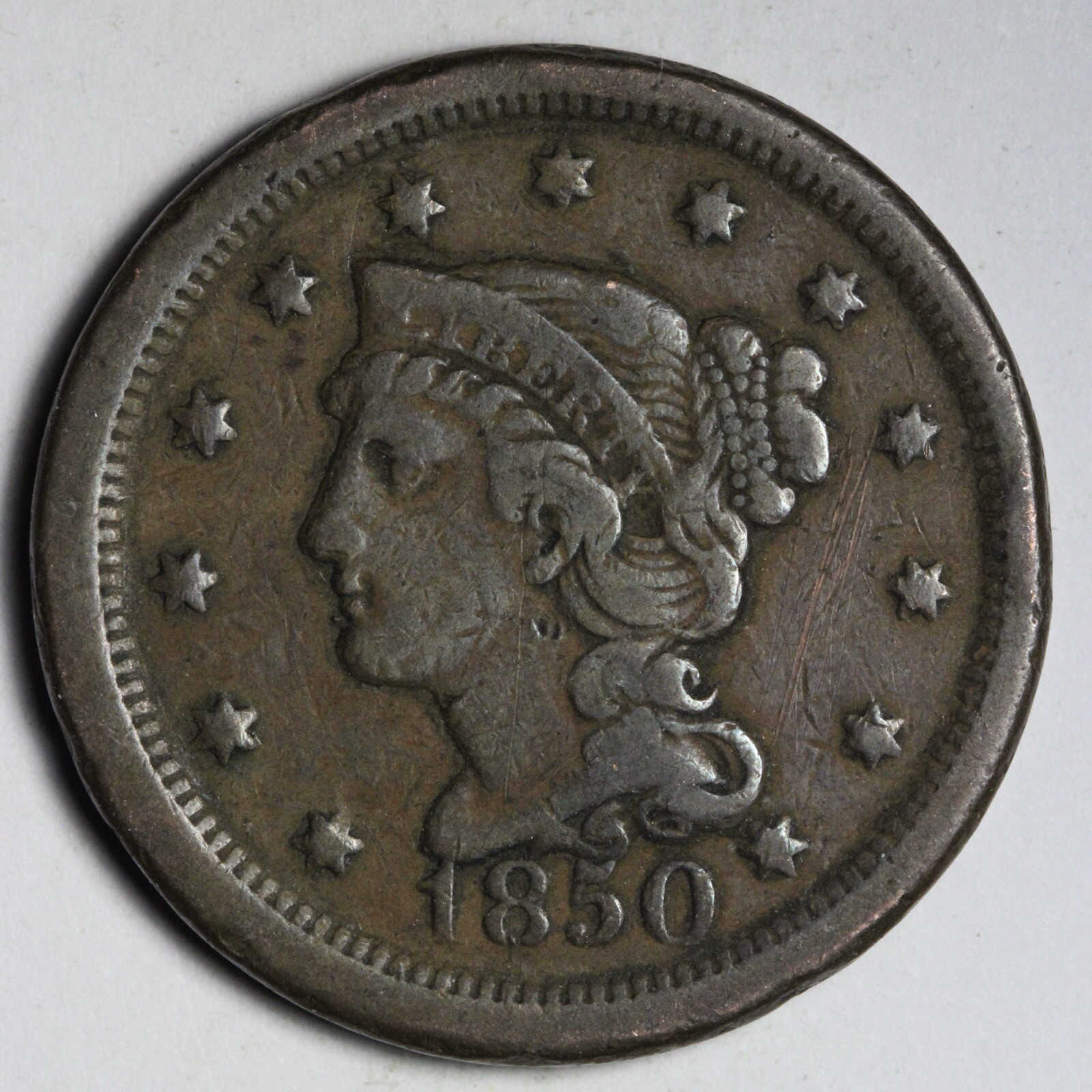 1850 Braided Hair Large Cent E147 WCM