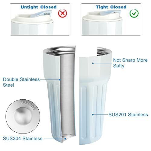 Insulated Coffee Cup With Leakproof Lidreusable Coffee Cups Travel Cup13 Oz Coff - Picture 4 of 8