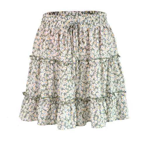 Bohemian Women's Skirt Summer Beach Mini Dress High Waist Elastic Ruffle Short - Picture 4 of 21