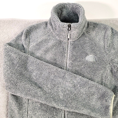 The North Face Womens Jacket Medium Gray Fuzzy Full Zip Stand Collar Pockets