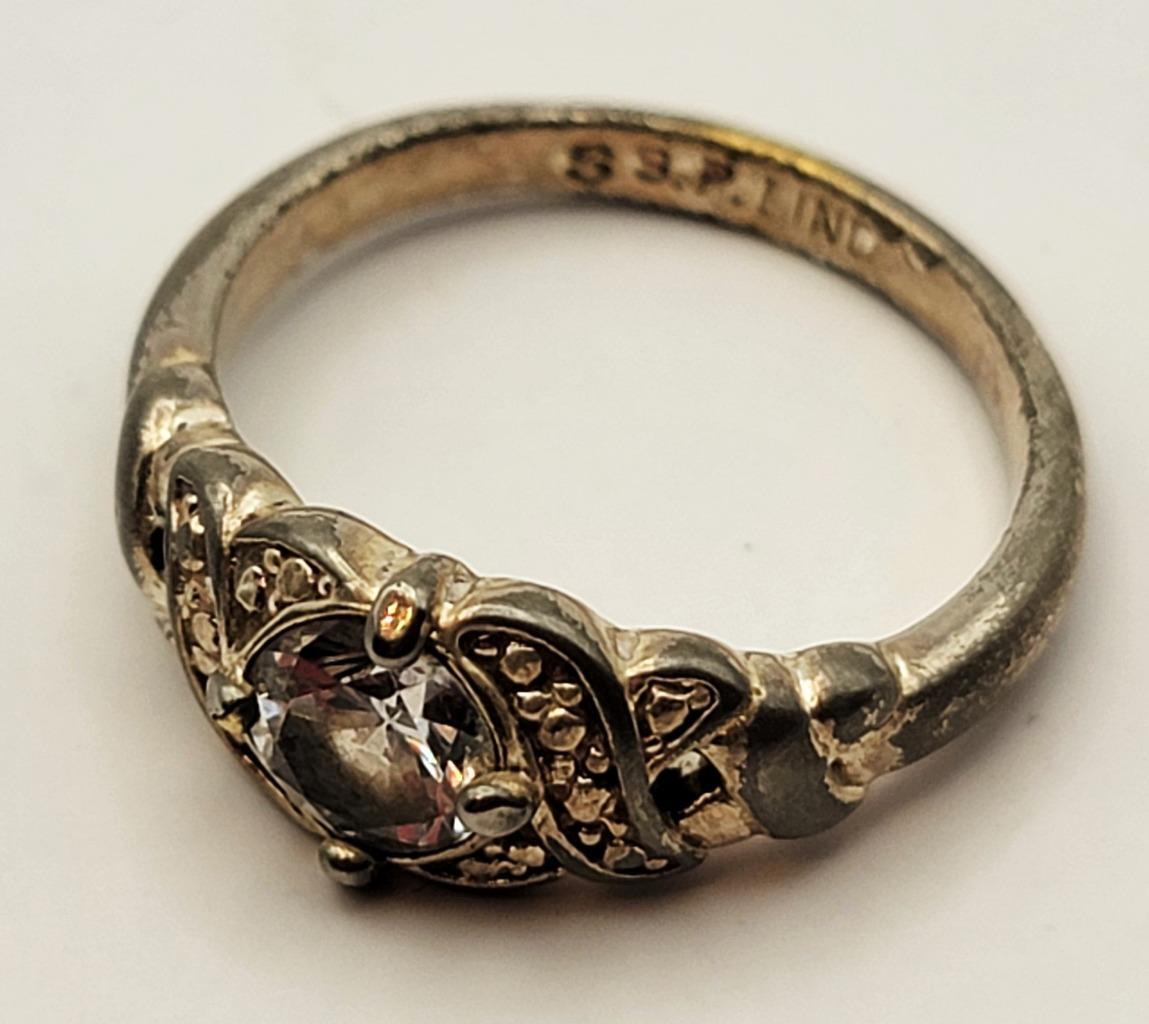 Vintage Stamped LIND SSP Silver Plated Clear Rhinestones