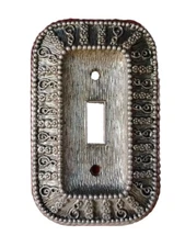 Vintage 1968 Ornate Silver Metal Amer Tack  Light Switch Plate Cover