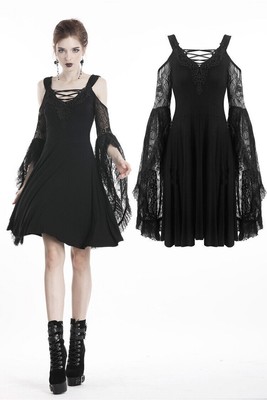 DARK IN LOVE Off-The-Shoulder Flared Sleeves Lace Gothic Steampunk Women Dress