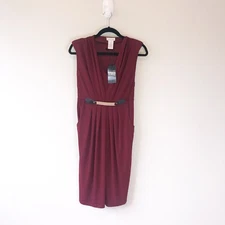 Monroe And Main Surplice Jersey Dress Burgundy Belted Women’s Size Medium NWT’s
