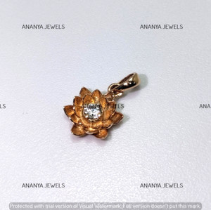 Authentic 0.10 CT Round Cut Lab-Created Diamond Lotus Flower Pendant 14K Rose Gold Plated